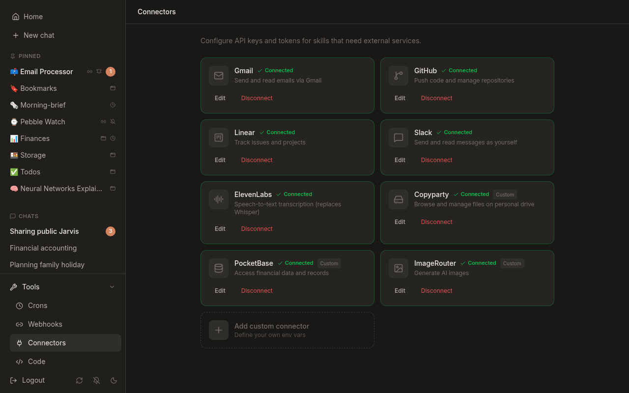 Connectors settings page
