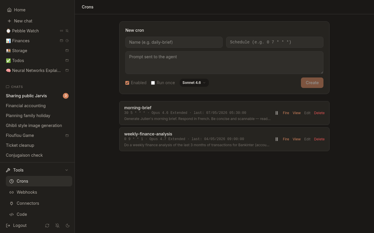 Cron jobs page