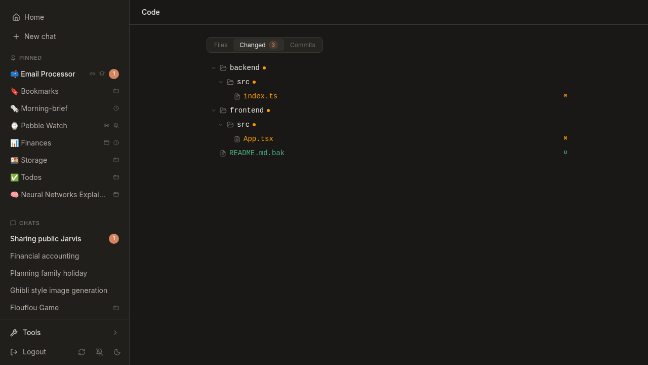 Changed files view with a diff